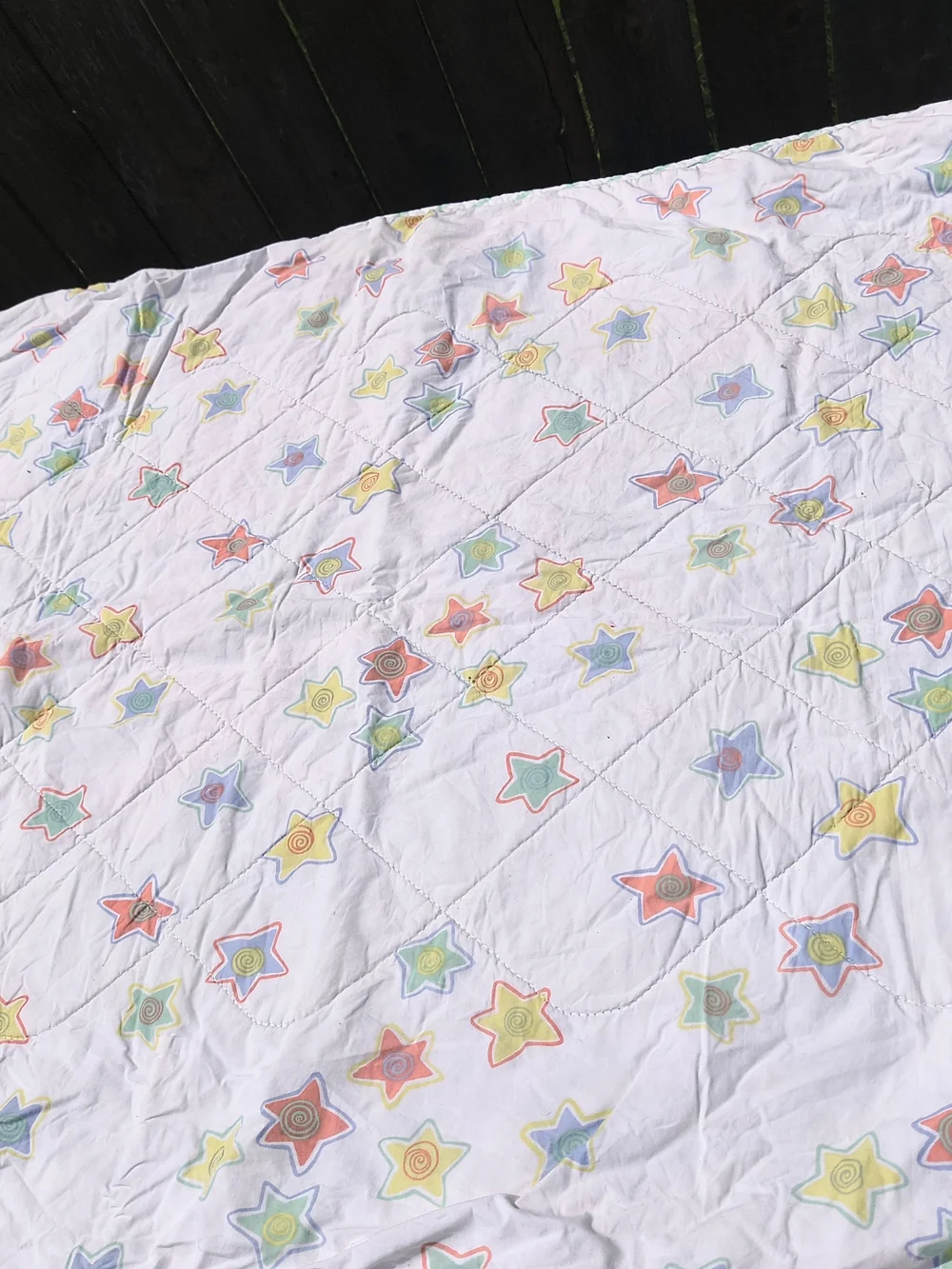 Vintage Y2K whimsy reversible gender neutral pastel spiral Star baby crib Quilt